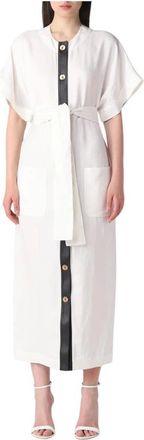 Ferragamo Vestido de Seda y Lino con Cuello Redondo - Dresses - Mujer - Blanco - 2XS