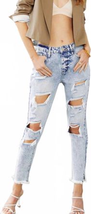 Kancan Collie High Rise Distressed Mom Jeans In Light Wash