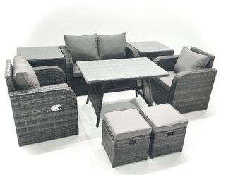 Fimous Outdoor Garden Furniture Set with Reclining Chair 2 Small Footstool 2 Side Table in Dark Grey