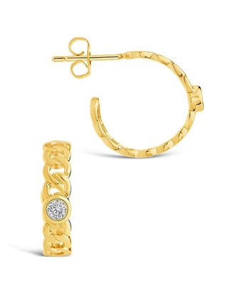 Sterling Forever 14K Over Silver Cz Curb Chain Hoops