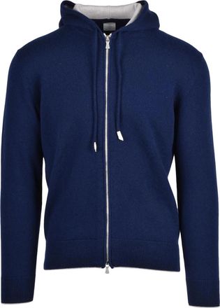 Eleventy Royal Blue Hooded Zip-Up Cashmere Sweatshirt