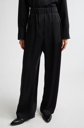 Jil Sander Pleated Satin Wide Leg Pants in Black at Nordstrom, Size 10 Us