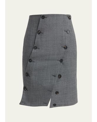 Ferragamo Double-Breasted Mouline Wool Mini Skirt