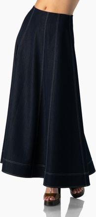 Ivonne Wide Denim Midi Skirt in Navy Blue at Nordstrom, Size 10
