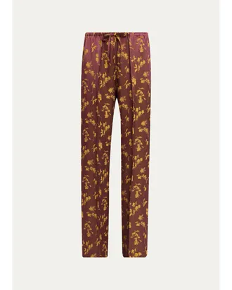 Dries Van Noten Floral Jacquard Straight-Leg Drawstring Pants