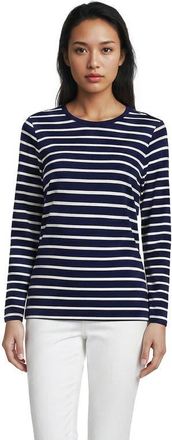 Lands End Supima Cotton Long Sleeve Crewneck T-Shirt in Deep Sea/ivory Breton Stripe at Nordstrom, Size X-Small