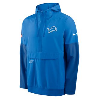 Nike Detroit Lions Well Rounded Anorak Nike Mens NFL 1/2-Zip Hooded Jacket in Blue | 03AT0DMX9J-R6H
