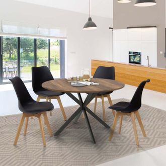 IDMarket Idmarket - Mesa De Comedor Redonda Alix Con Tablero Hawkins Para 4-6 Personas, Madera Oscura Y Pata De Ara&ntilde;a Negra 120 Cm