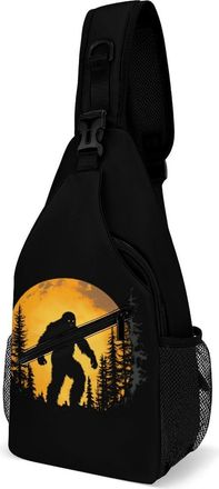 Generic Bigfoot Moon Forests Unisex Shoulder Bags Casual Crossbody Chest Bag Sling Backpack for Hiking Cycling Travel