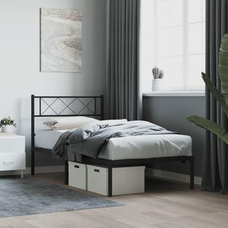 vidaXL Estructura Cama Sin Colch&oacute;n Con Cabecero Metal Negro 75x190 Cm Vidaxl