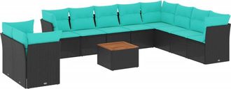 vidaXL Set De Sof&aacute;s De Jard&iacute;n 11 Pzas Y Cojines Rat&aacute;n Sint&eacute;tico Negro Vidaxl