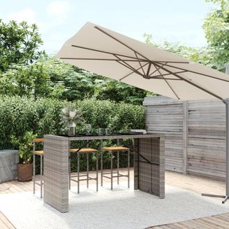 vidaXL Mesa Alta Bar Con Superficie Vidrio Rat&aacute;n Pe Gris 185x80x110 Cm Vidaxl