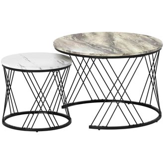 HOMCOM Mesas de caf&eacute; 70x70x46.5 cm gris y blanco