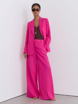 Reiss Pink Petite Wide-leg Pintuck Trousers With Linen, 12
