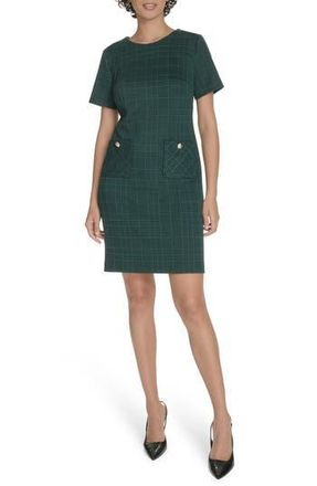 Tommy Hilfiger Windowpane Short Sleeve Shift Dress in Cypress at Nordstrom Rack, Size 18