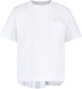 sacai White Panel Design Pleated Cotton T-Shirt