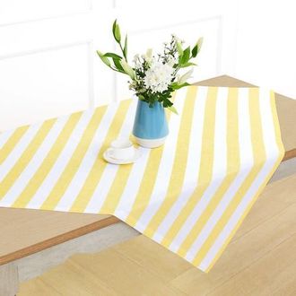 Solino Home Linen Table Throw 52 x 52 Inch for Dining Table, Holiday and Everyday Table Decor - Cabana Stripe in Primrose Yellow And White at