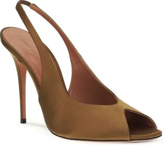 Amina Muaddi Womens Kristina Heel Sandal Brown Silk