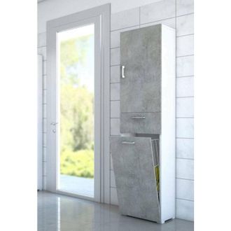 Dmora Armadio multiuso Aryanne, Mobile lavanderia lineare a 2 Ante, Colona da bagno con cestello portabiancheria, 100% Made in Italy, 45x32h195 cm, Cemento