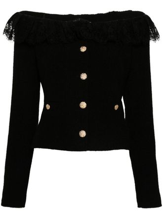 Alessandra Rich Off-shoulder tweed jack - Zwart