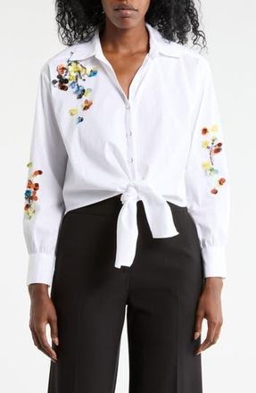 Elie Tahari Sequin Flower Long Sleeve Top in White at Nordstrom Rack, Size Small
