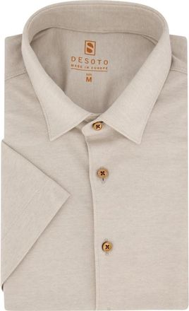 DeSoto Beige Business Overhemd Slim Fit - Heren - Korte mouwen Overhemden - Beige - L - Katoen - Overhemden