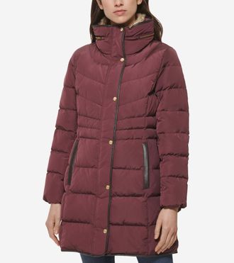 Cole Haan Womens Hidden Hood Puffer Coat - Red Size Medium