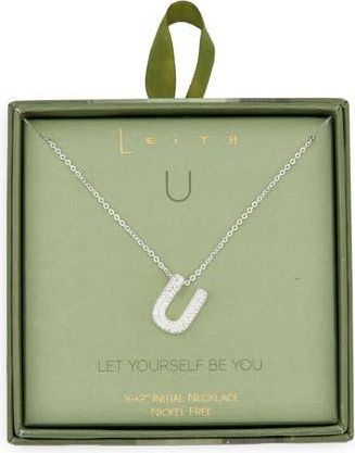 Leith Pavé Cubic Zirconia Initial Pendant Necklace in U- Clear- Silver at Nordstrom Rack