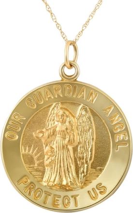 Pompeii3 14k Yellow Gold Guardian Angel Medal Pendant 1 Tall 3.5 Grams