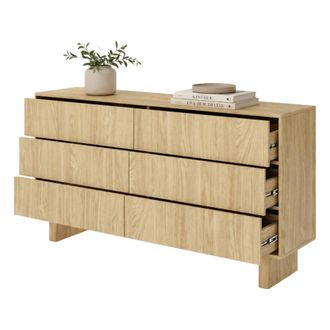 Dmora Aparador Hasimi, C&oacute;moda De 6 Cajones, Un Estante, Apertura Deslizante, 154x38x83h Cm Roble Marr&oacute;n