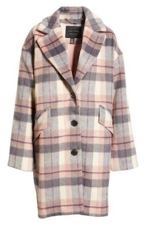 Sanctuary Plaid Long Coat in Pink/Grey Plaid at Nordstrom Rack, Size Small