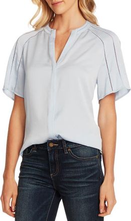 Vince Camuto Crochet Detail Rumple Satin Blouse in Blue Bird at Nordstrom, Size Medium
