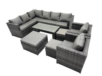 Fimous 8 Pieces Garden Furniture Corner Sofa &3 Footstools Dark Grey Mixed