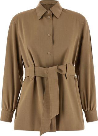 Max Mara Beige Virgin Wool Womens Blouse