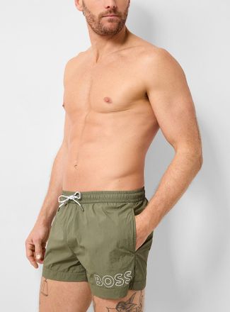 BOSS Mens Crisp nylon-feel solid cropped swim trunk