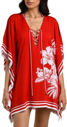 La Blanca Mariner Cover-Up Caftan in Ruby at Nordstrom, Size Medium