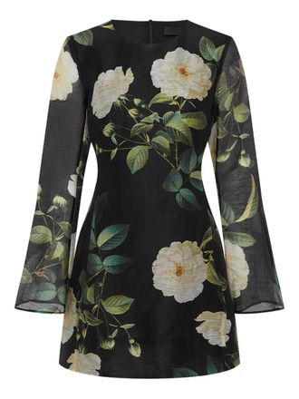 LEO LIN floral-print bell-sleeve mini dress - women - Cotton/Linen/Flax/Nylon/Rayon - 6 - Black