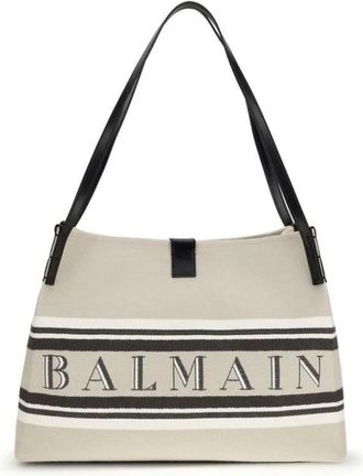 Balmain Tote Bags, female, Beige, Size: ONE SIZE Cotton Shoulder Bag with Adjustable Strap