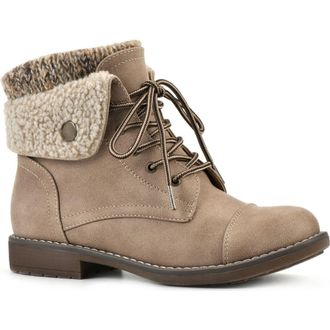 White Mountain Cliffs by White Mountain Duena Faux Shearling Lined Lace-Up Boot in Natural Fabric at Nordstrom Rack, Size 6.5