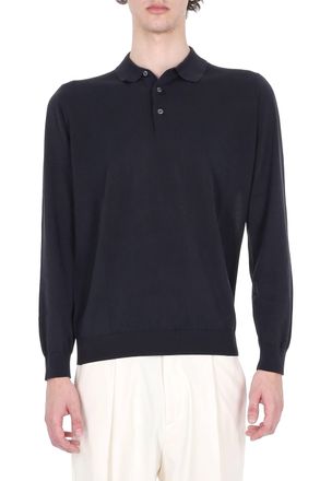 Drumohr Blue Long-Sleeve Cotton Polo Shirt