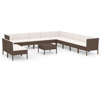 vidaXL Set Muebles De Jard&iacute;n 12 Pzas Y Cojines Rat&aacute;n Sint&eacute;tico Marr&oacute;n Vidaxl