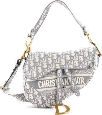 Dior Saddle Handbag Logo Embroidered Oblique Canvas Medium shoulder bag - Grijs