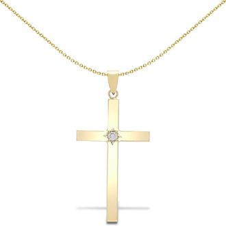 Jewelco London 9ct Gold 0.1ct Diamond Solitaire Cross Pendant