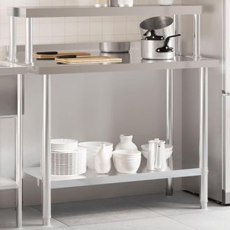 vidaXL Vidaxl - Mesa De Trabajo Para Cocina Con Estante Acero Inox 110x55x120cm
