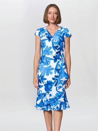 Gina Bacconi Womens Hilda Printed Crepe Dress - Blue - Size 10 UK