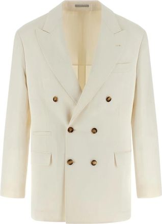 Brunello Cucinelli Linnen Zijde Blazer - Heren - Business blazers - Wit - L - Linnen - Kostuums