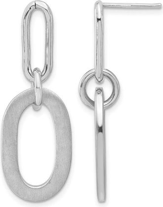 Diamond2Deal Sterling Silver Polished and Satin Oval Dangle Earrings