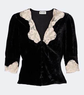 Rixo Amanda lace-trimmed velvet top