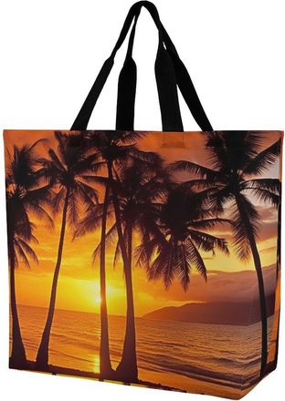 Generic Sunset Coconut Trees Tote Bag Reusable Handbag Lightweight Handbags For Work Camping College