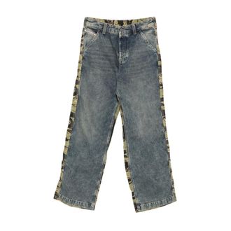 Diesel Straight Jeans, male, Blue, Size: W30 Denim Tiger-Stripe Jeans